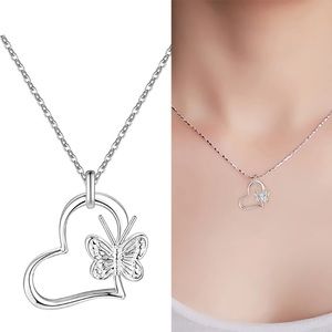 Silver Heart Butterfly Necklace